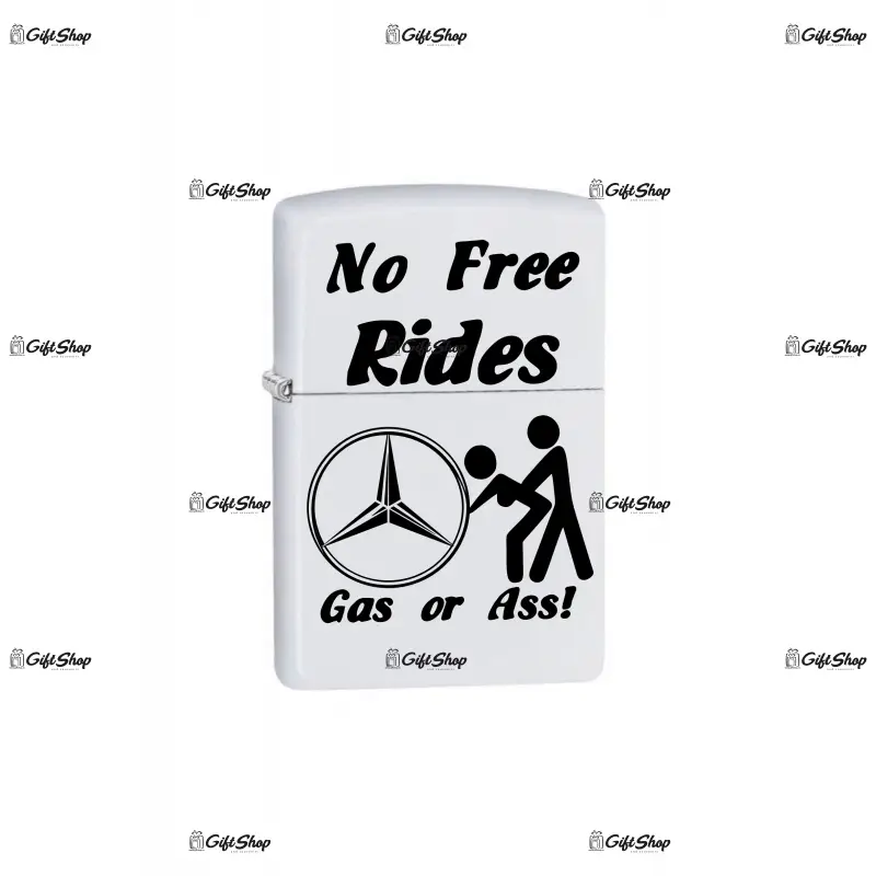 No free rides mercedes, bricheta metalica gravata laser cu mesaj